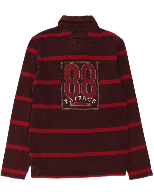 Camisa polo masculina de rugby de manga comprida com estampa Fat Face pequena listrada cor de vinho