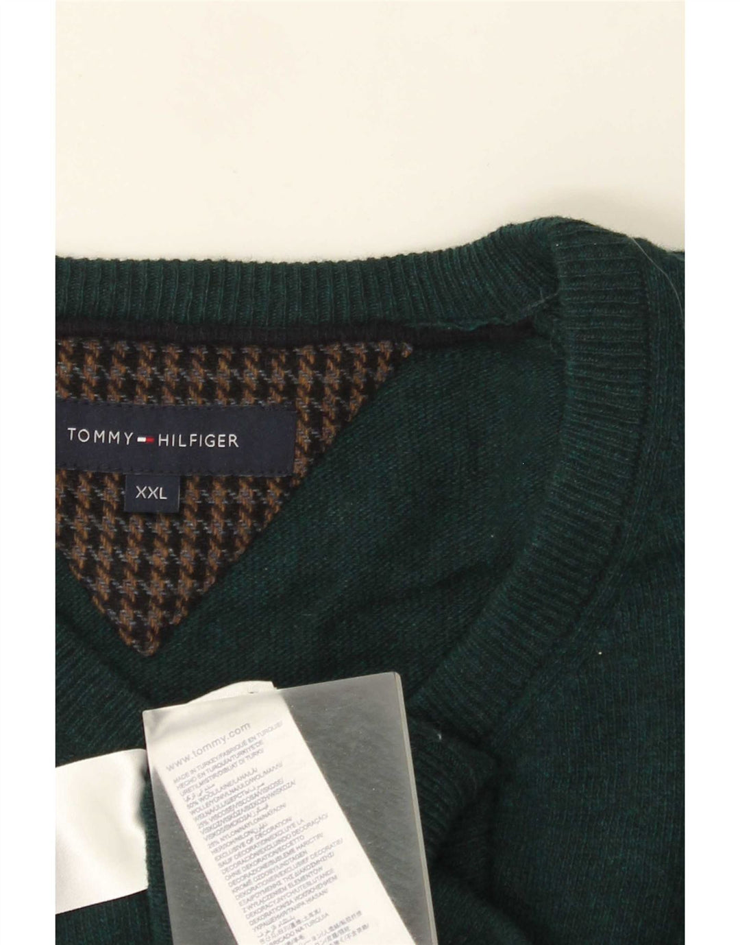 Suéter masculino Tommy Hilfiger com decote em V 2XL lã verde