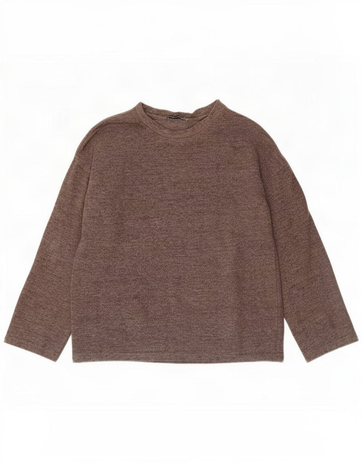 Zara Suéter feminino oversized com gola redonda, Reino Unido 10, pequeno, cinza, poliéster