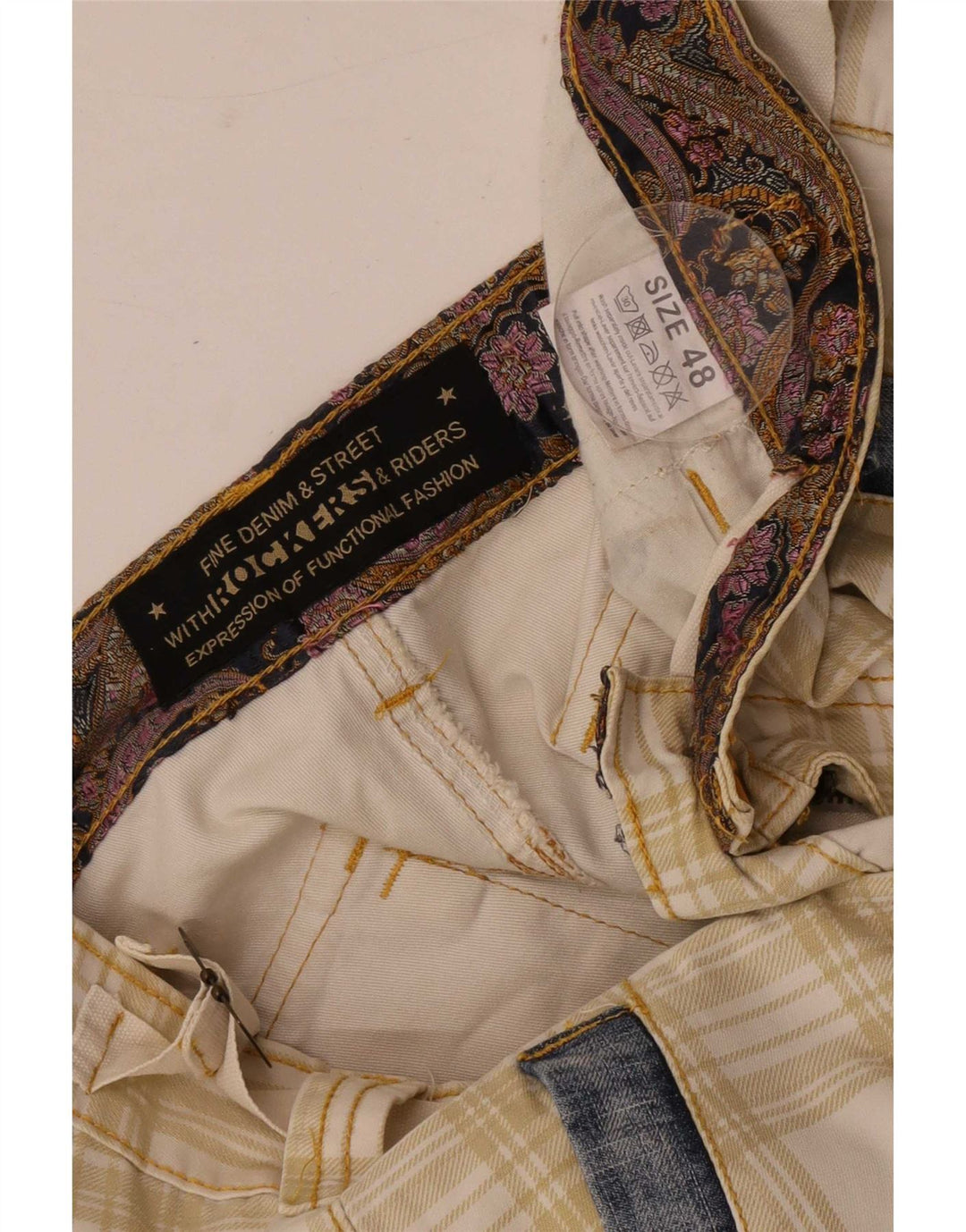 Shorts cargo regulares masculinos vintage IT 48 médio W34 xadrez bege