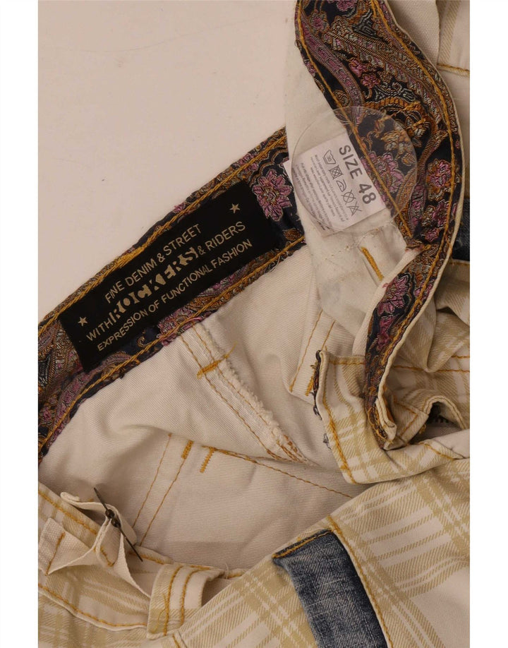 Shorts cargo regulares masculinos vintage IT 48 médio W34 xadrez bege