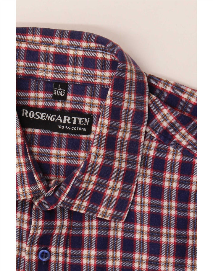 Camisa masculina de flanela Rosengarten tamanho 41/42 grande algodão xadrez azul