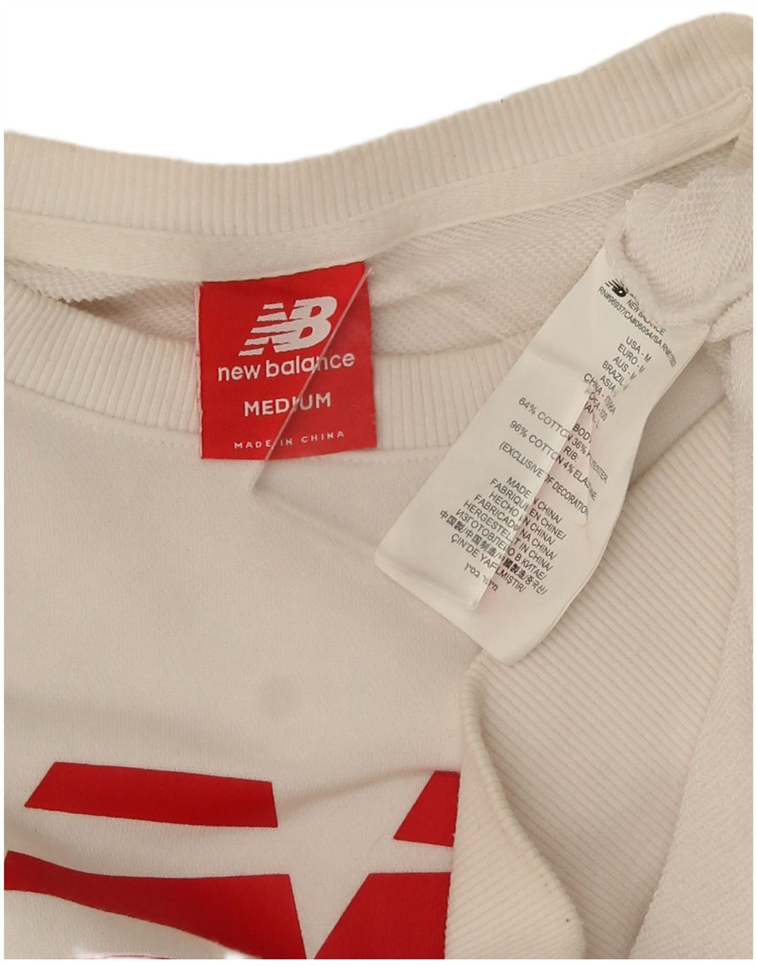 New Balance Mens Graphic Moletom Jumper Médio Algodão Branco
