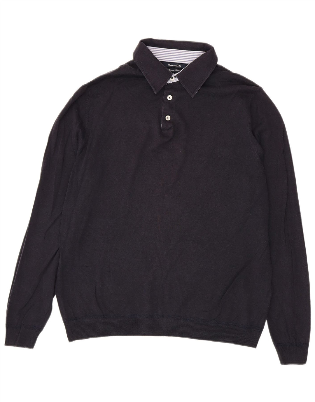 Suéter masculino Massimo Dutti com gola polo grande linho azul marinho
