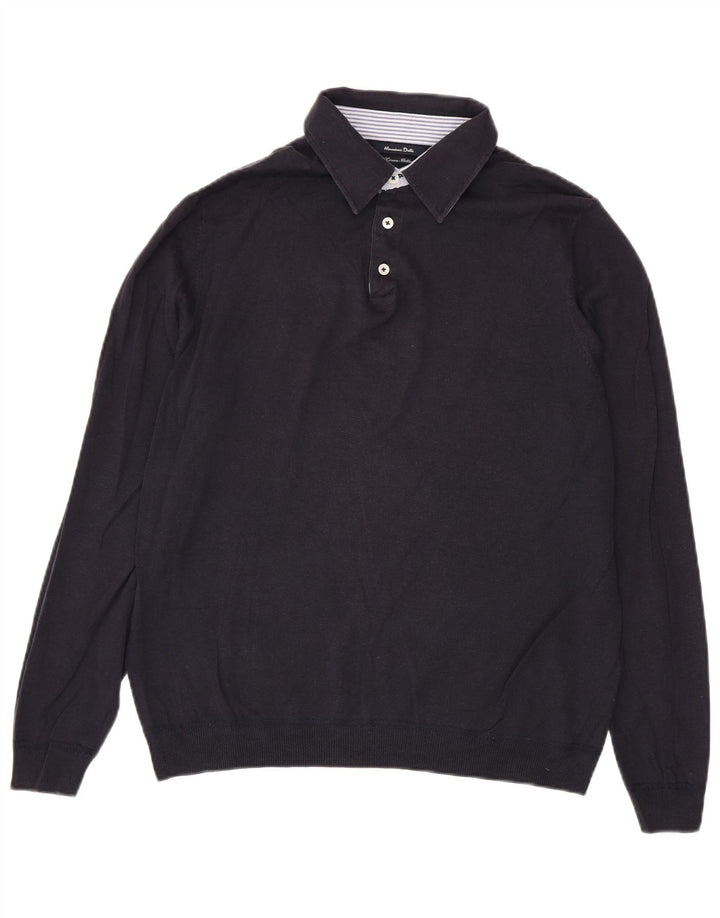 Suéter masculino Massimo Dutti com gola polo grande linho azul marinho