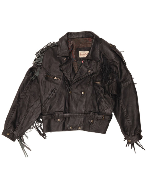 Jaqueta de couro masculina vintage para motociclista UK 40 grande preta