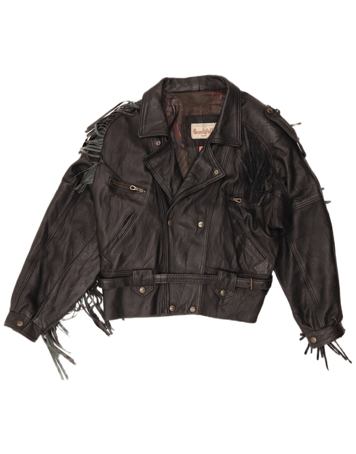 Jaqueta de couro masculina vintage para motociclista UK 40 grande preta