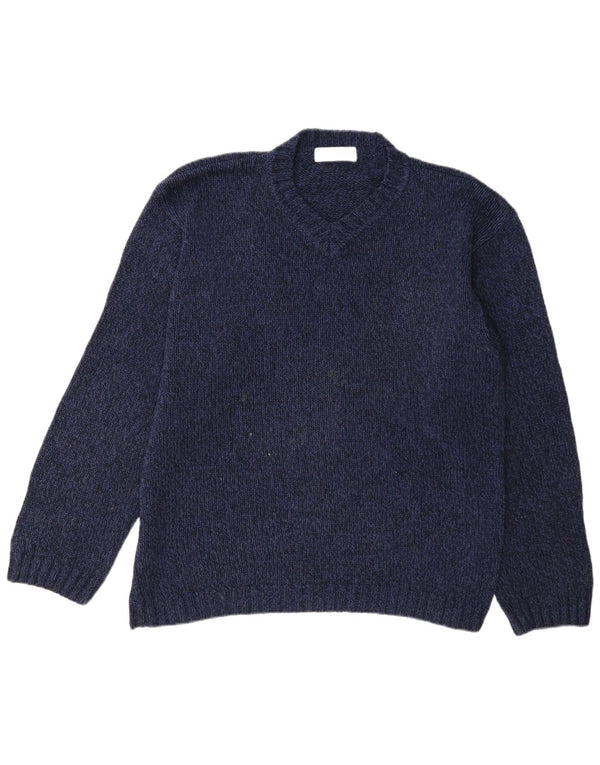 Suéter masculino Marks & Spencer St. Michael com decote em V azul marinho médio