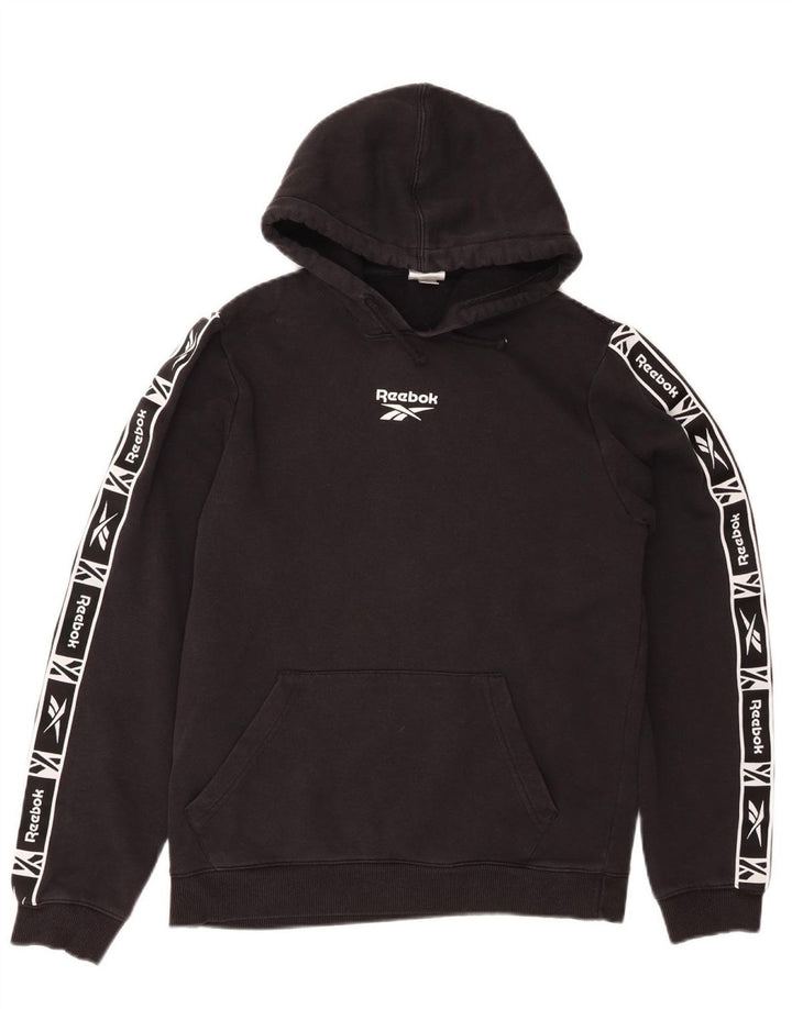 REEBOK masculino gráfico moletom com capuz pequeno algodão preto
