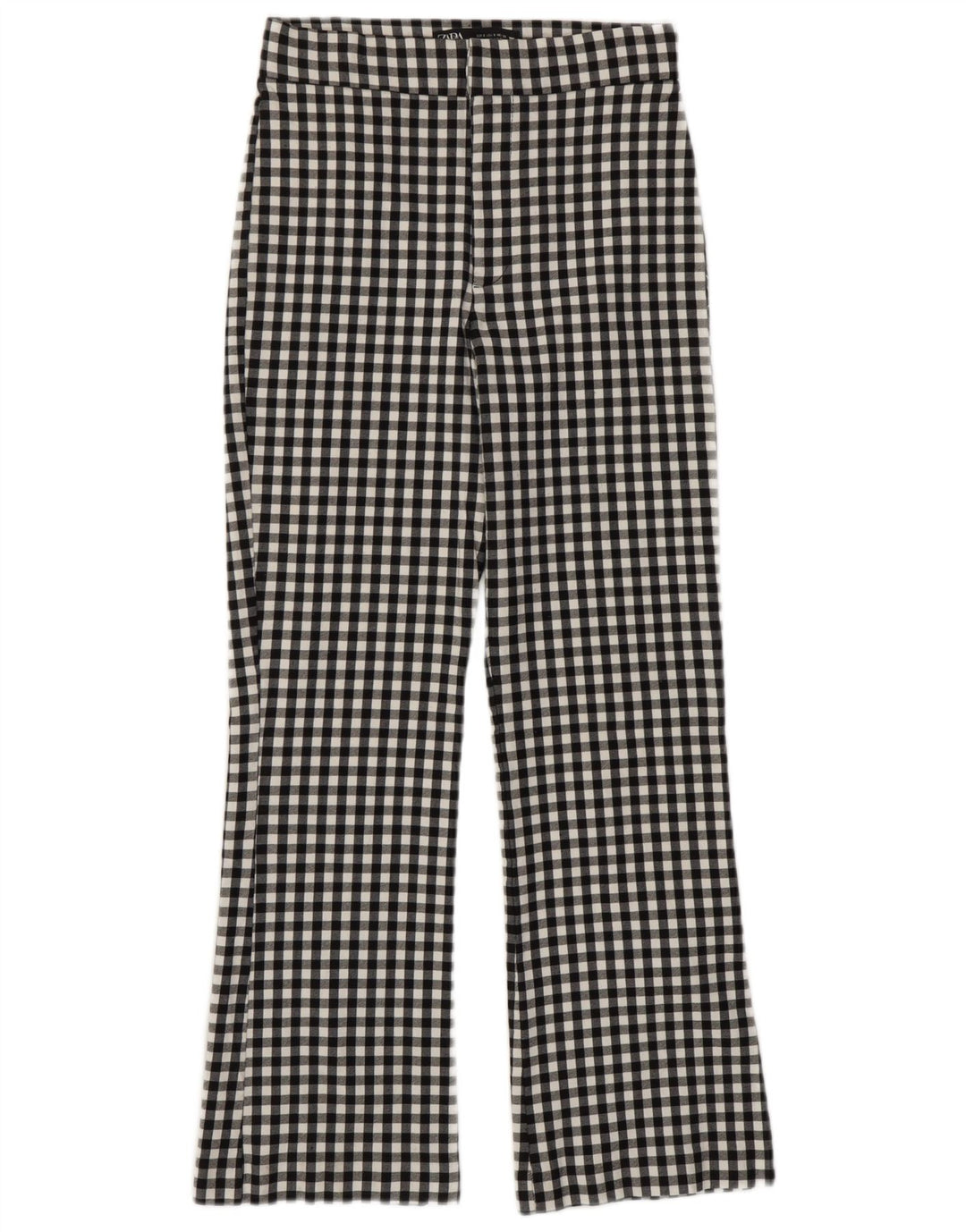 Zara Calça feminina casual bootcut pequena W26 L25 preta gingham viscose