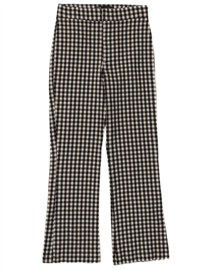Zara Calça feminina casual bootcut pequena W26 L25 preta gingham viscose