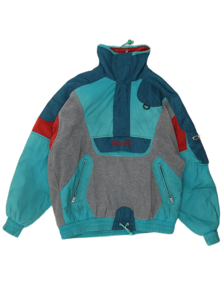 Jaqueta de lã masculina Anorak Brunik Reino Unido 40 grande poliéster azul Colourblock