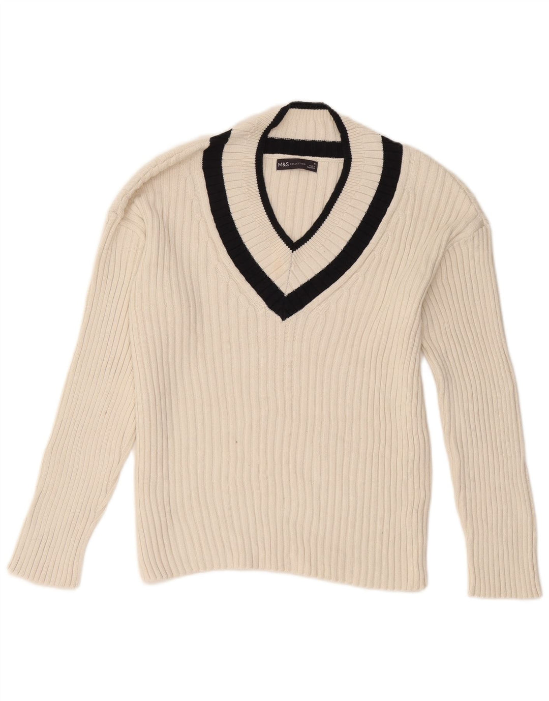 Suéter feminino Marks & Spencer com decote em V Reino Unido 14 bloco colorido branco médio