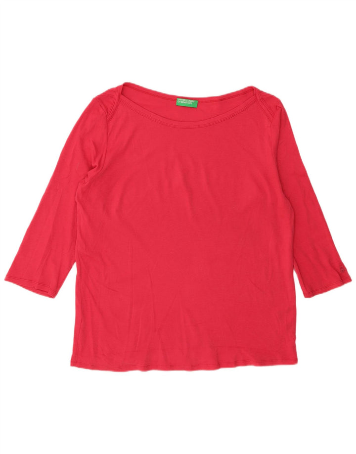 Top feminino BENETTON manga 3/4 UK 14 grande vermelho