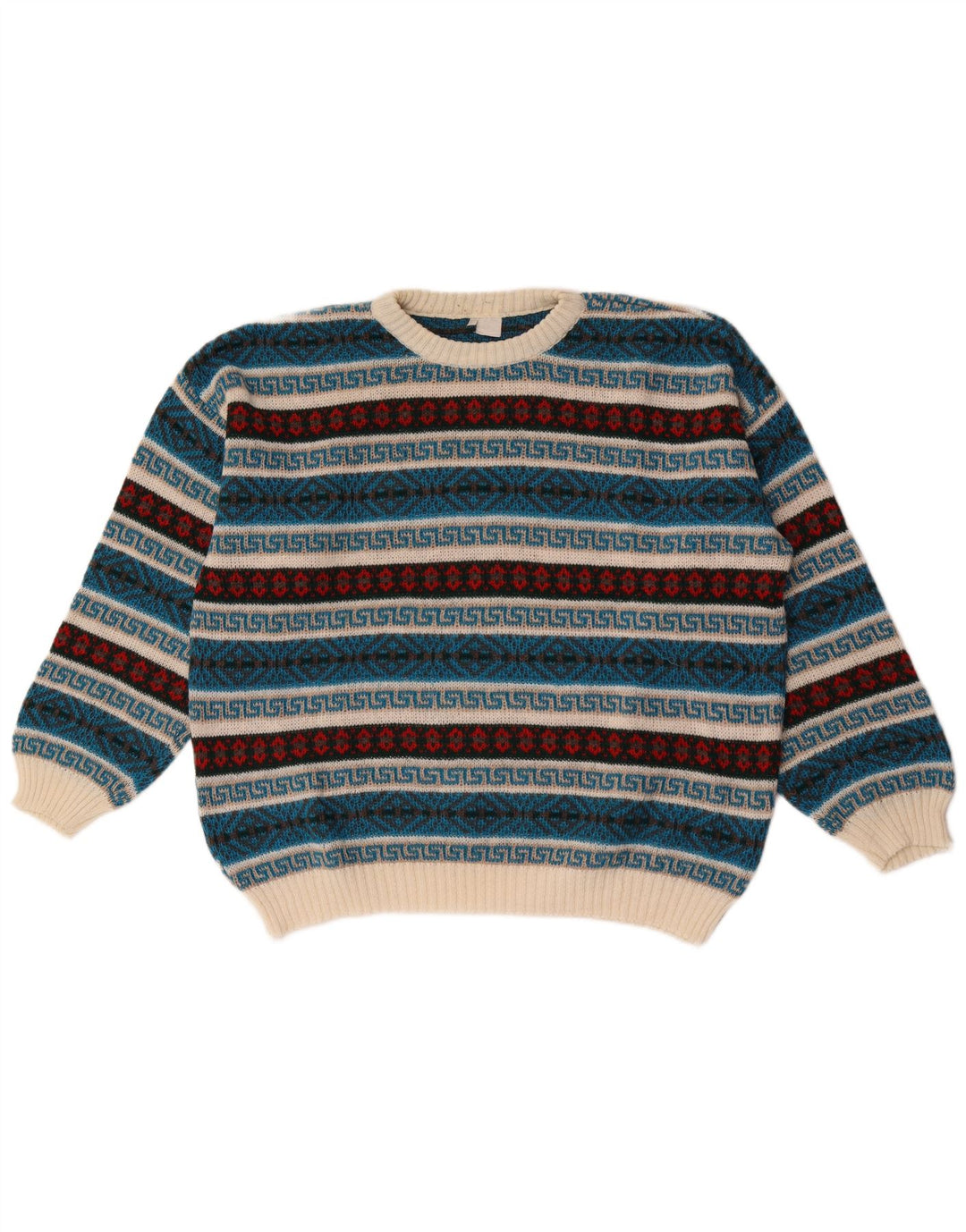 Suéter masculino vintage com gola redonda XL multicolorido geométrico