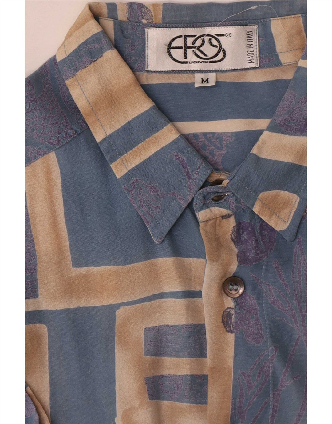 Camisa masculina vintage de manga curta viscose geométrica azul média