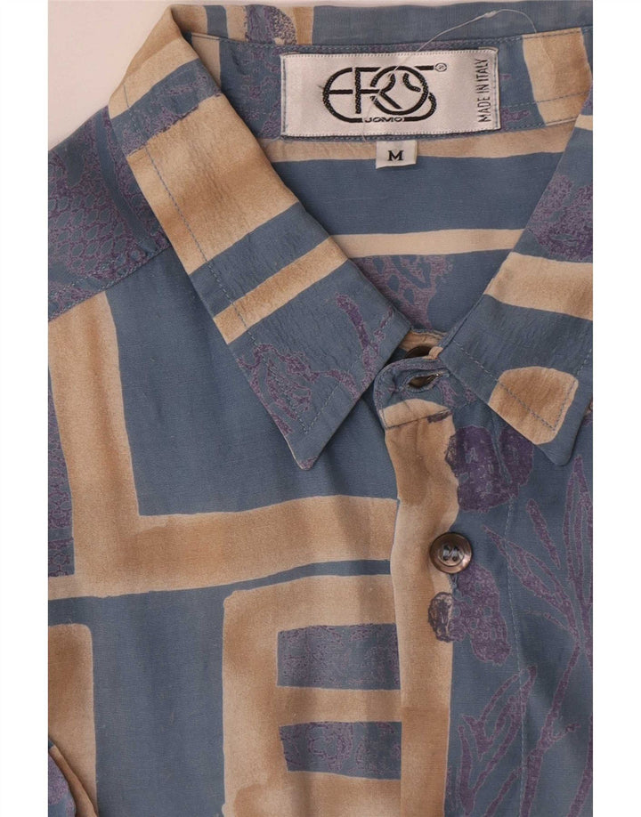 Camisa masculina vintage de manga curta viscose geométrica azul média