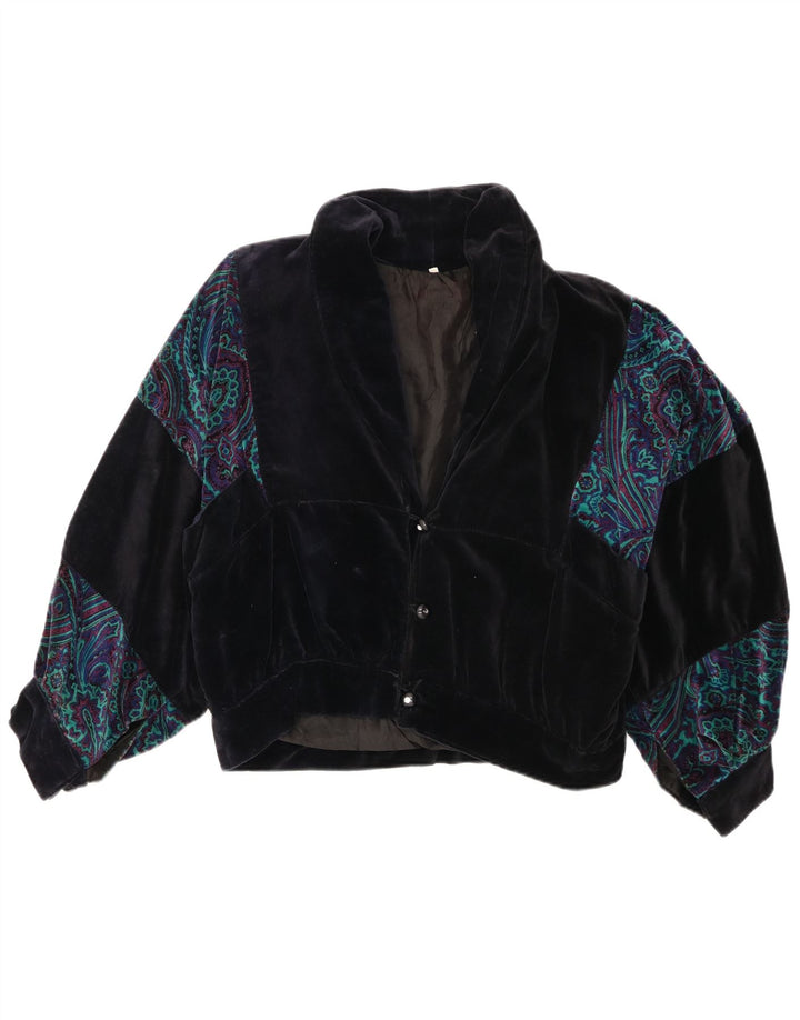 Jaqueta bomber vintage feminina oversized UK 10 pequena azul marinho Paisley