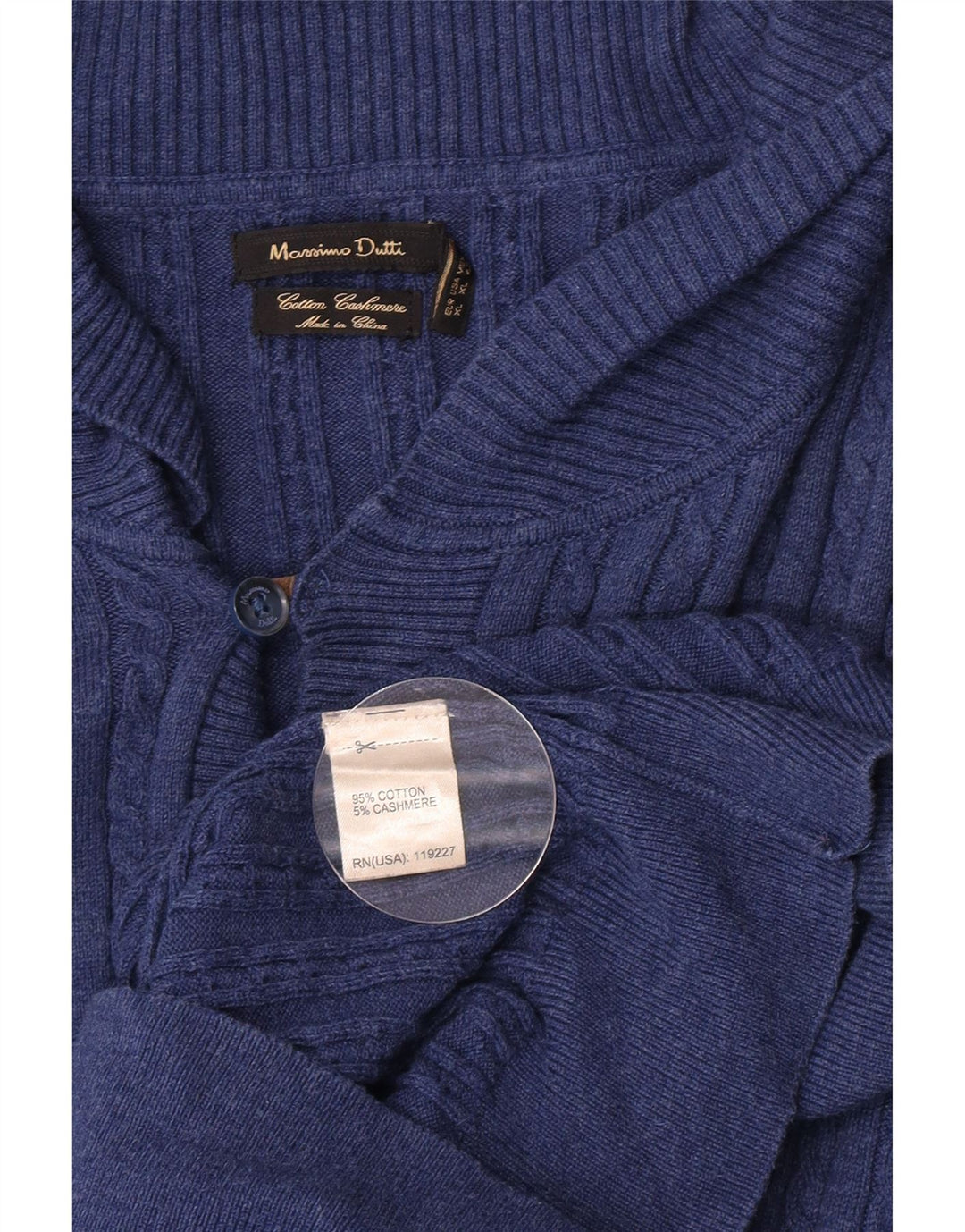 Suéter feminino Massimo Dutti com gola xale Reino Unido 18 XL algodão azul