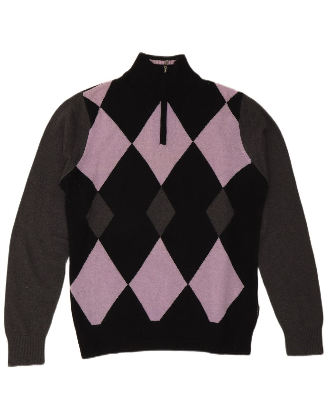 Suéter masculino Sergio Tacchini com zíper e gola alta preto médio Argyle/Diamante