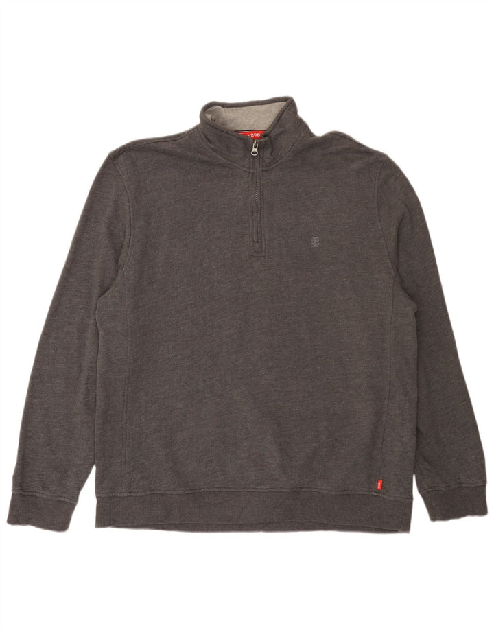 Suéter masculino IZOD com zíper e gola grande de algodão cinza