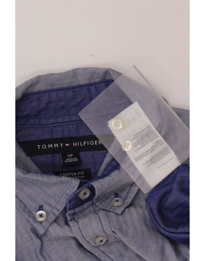 Camisa masculina Tommy Hilfiger Custom Fit pequena azul algodão
