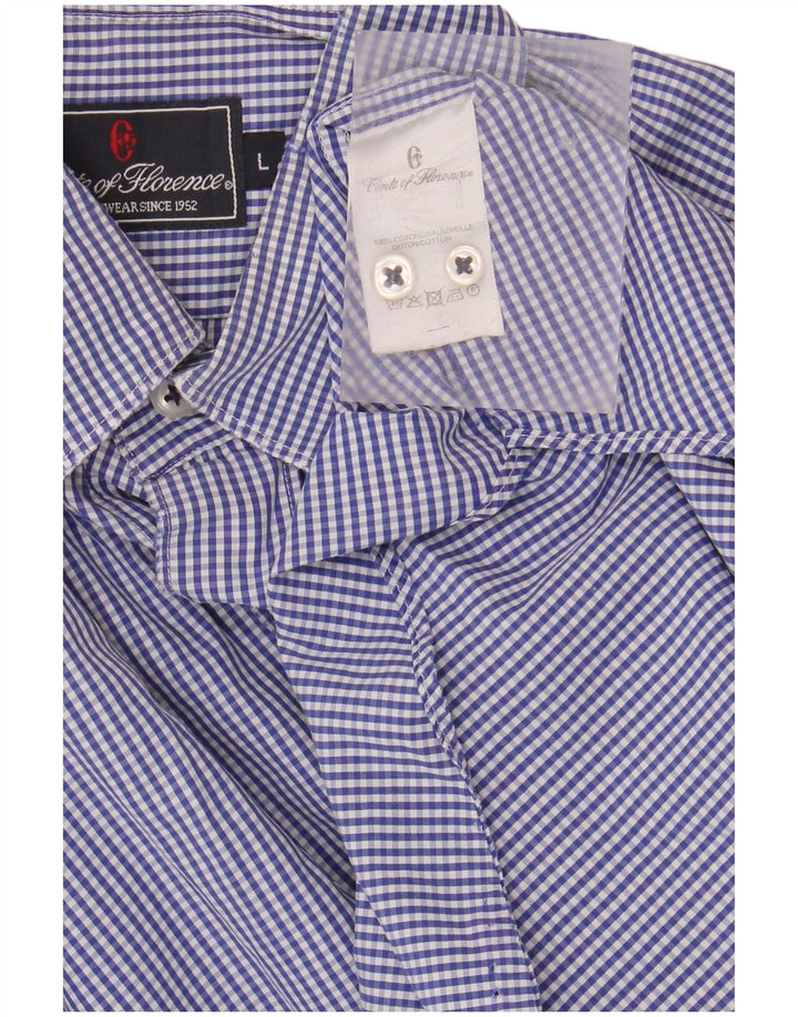 Camisa masculina CONTE OF FLORENCE grande algodão guingão azul