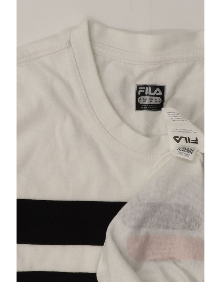 Camiseta masculina gráfica FILA Top médio de algodão listrado branco