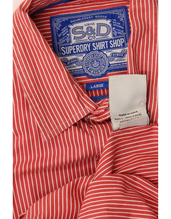 Camisa masculina Superdry grande listrada vermelha de algodão