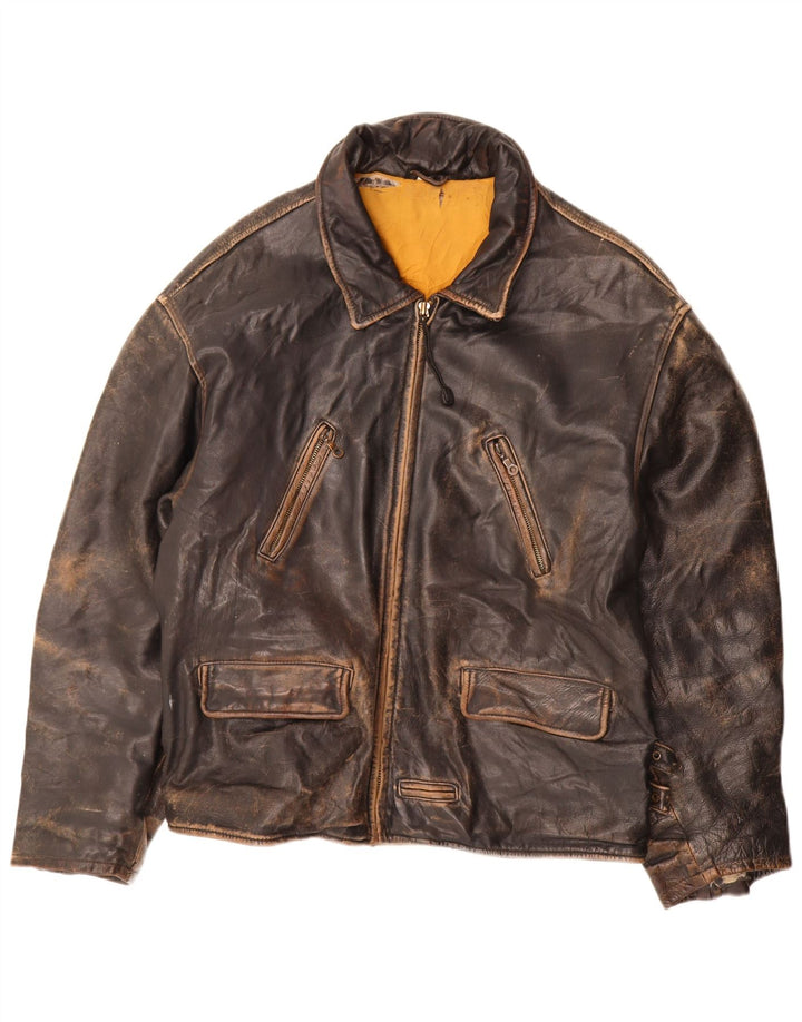 Jaqueta de couro masculina vintage UK 44 2XL marrom