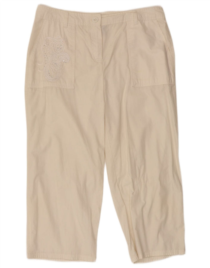 Calça capri feminina IZOD reta US 10 grande W32 L22 algodão branco