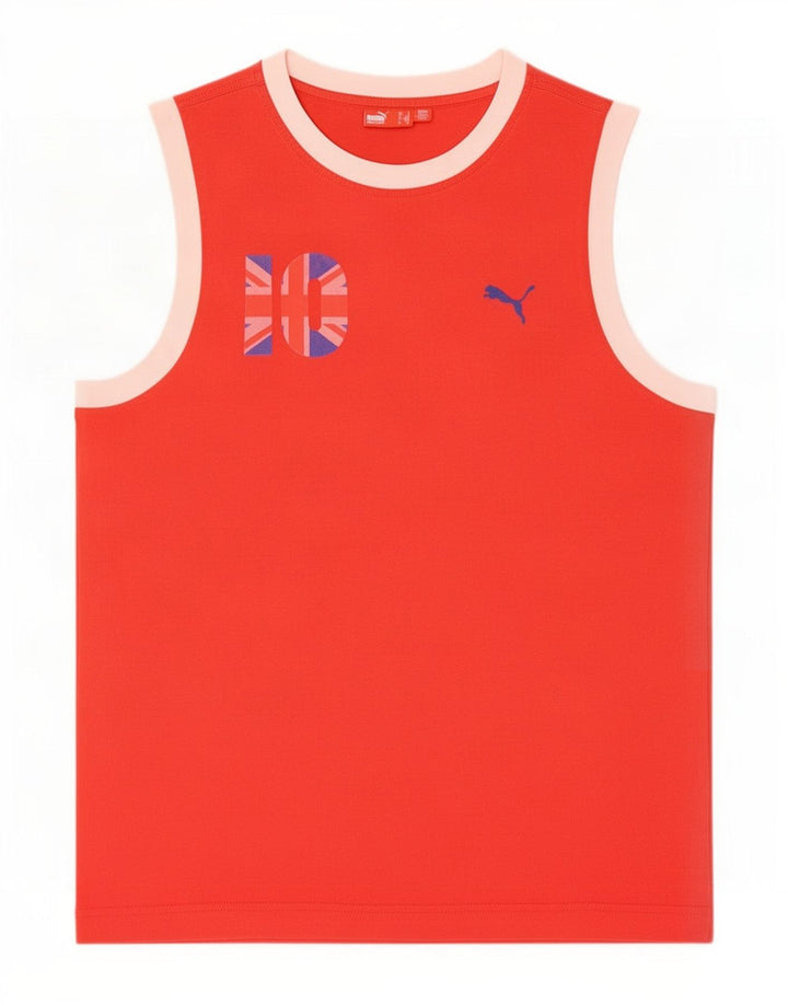Puma masculino gráfico colete top médio vermelho colorblock