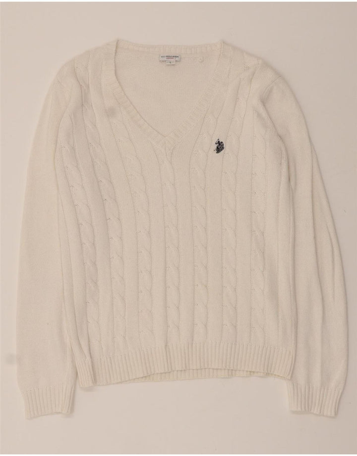 U.S. POLO ASSN. Womens V-Neck Jumper Sweater Large White Vintage U.S. Polo Assn. and Second-Hand U.S. Polo Assn. from Messina Hembry 