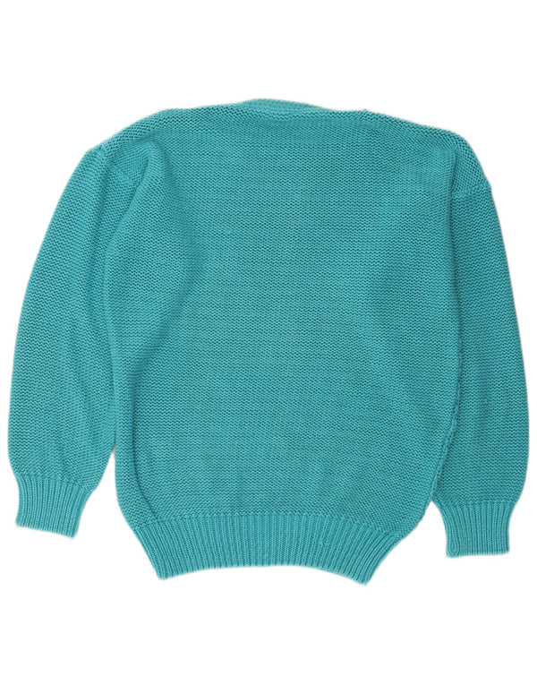 Suéter feminino vintage com gola redonda EU 36/38 algodão azul médio