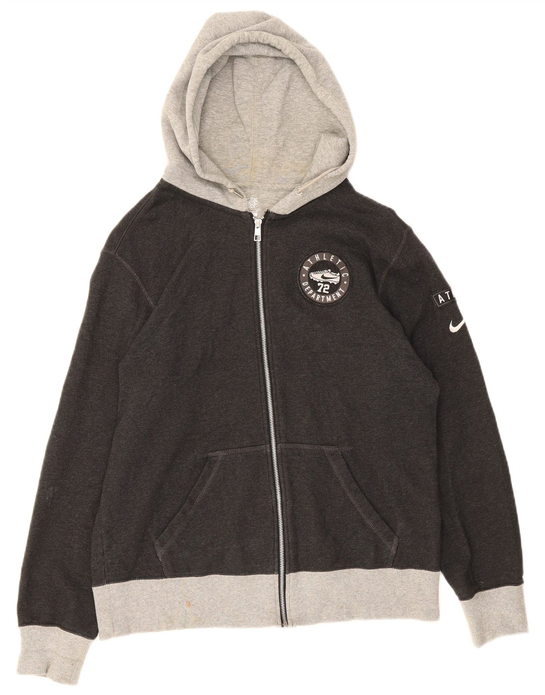 Suéter Nike masculino com capuz e zíper gráfico grande algodão cinza