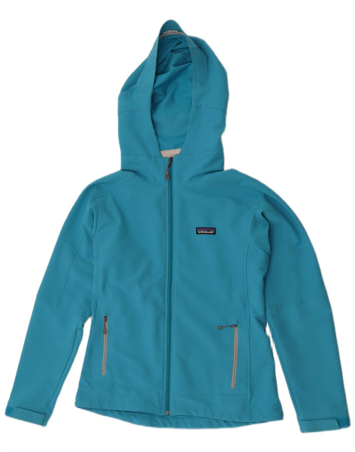 Jaqueta corta-vento feminina com capuz Patagonia UK 14 poliéster turquesa médio