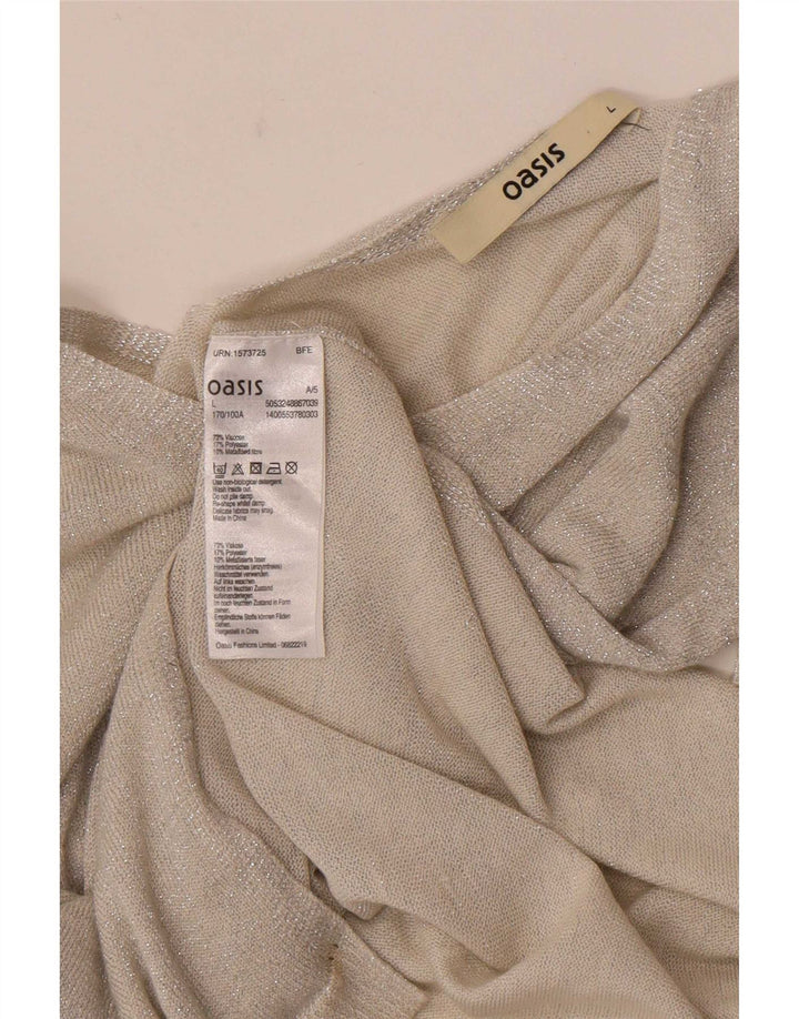 Top feminino Oasis de manga comprida UK 16 grande viscose manchada cinza