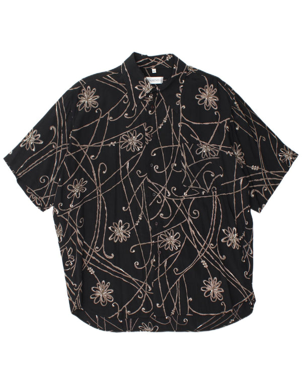 Nazzareno G. Camisa masculina de manga curta com padrão abstrato XL preta floral