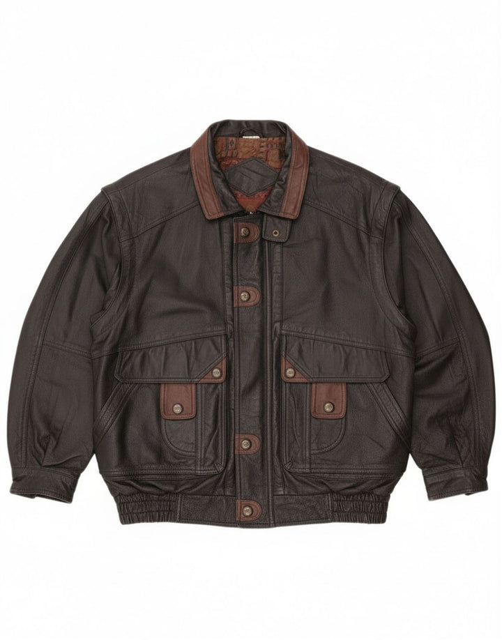 Jaqueta de couro masculina vintage IT 50 grande couro preto