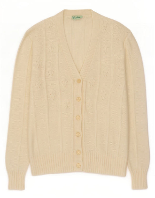 Suéter cardigã feminino vintage Reino Unido 14 médio off white mohair