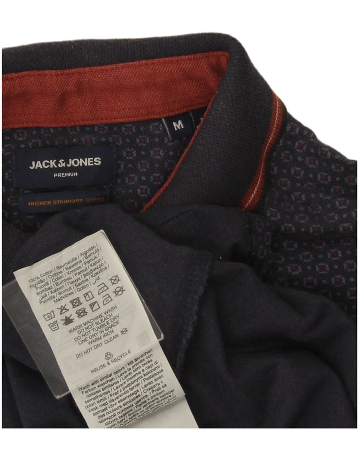 JACK & JONES Camisa polo masculina premium média azul marinho algodão geométrico