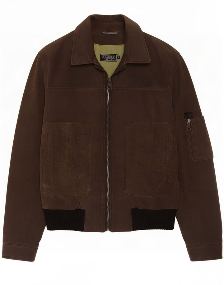 Jaqueta bomber masculina básica de camurça IT 50 grande couro marrom