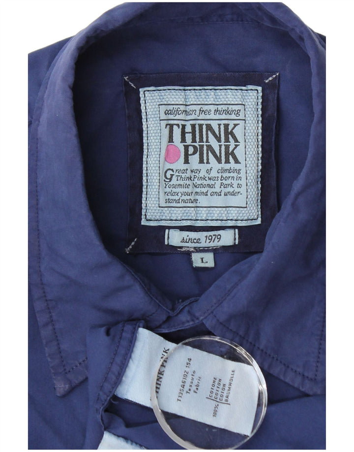 Camisa masculina Think Pink grande algodão azul marinho