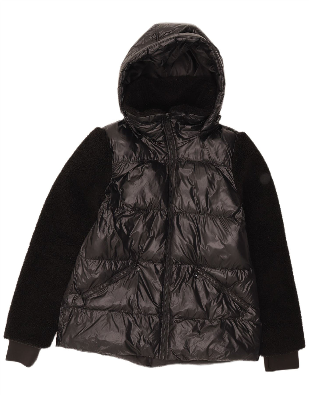 Jaqueta acolchoada com capuz feminino Michael Kors Reino Unido 14 nylon preto médio