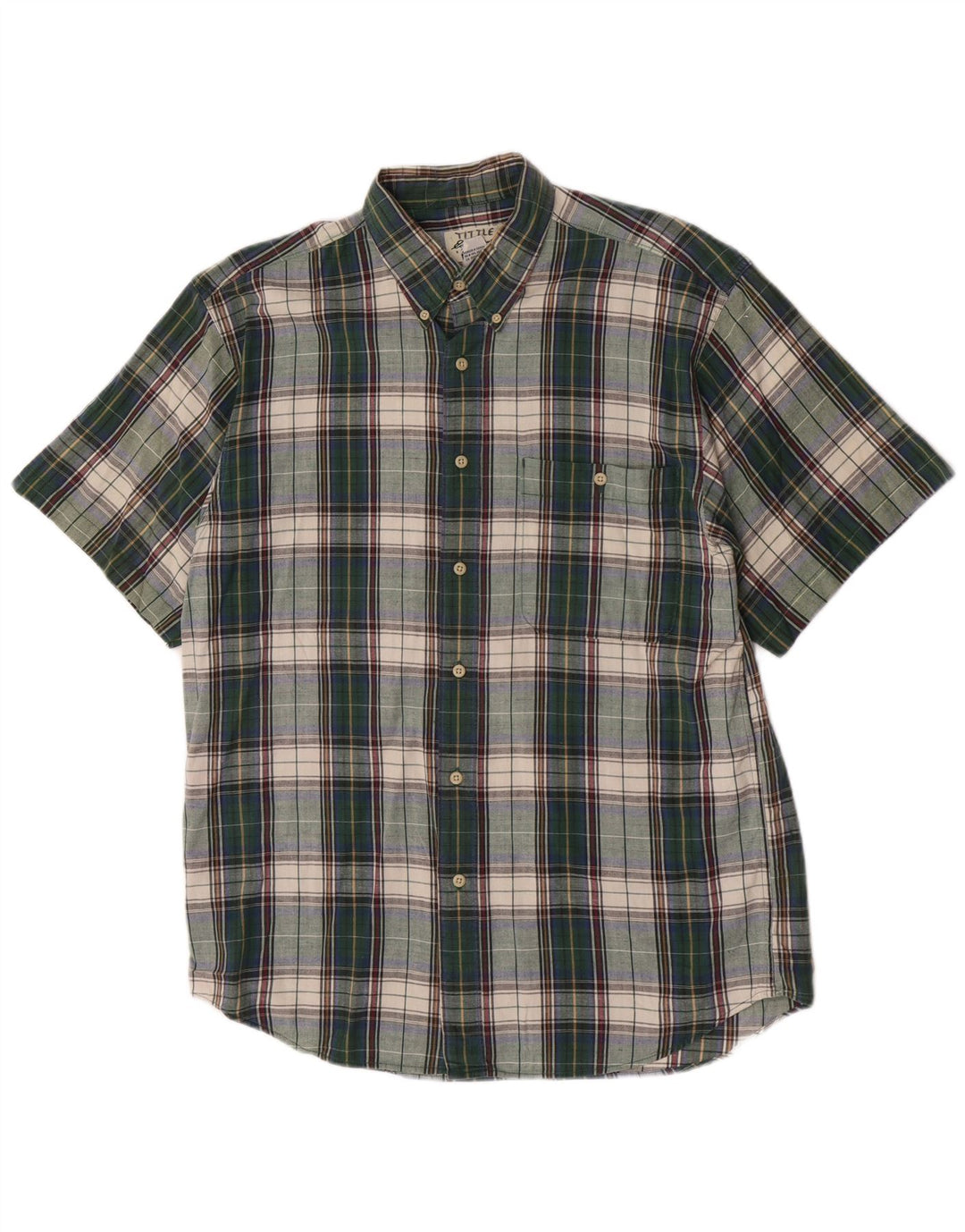 Camisa masculina Eddie Bauer de manga curta regular fit algodão xadrez verde médio