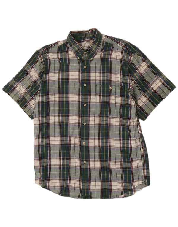 Camisa masculina Eddie Bauer de manga curta regular fit algodão xadrez verde médio