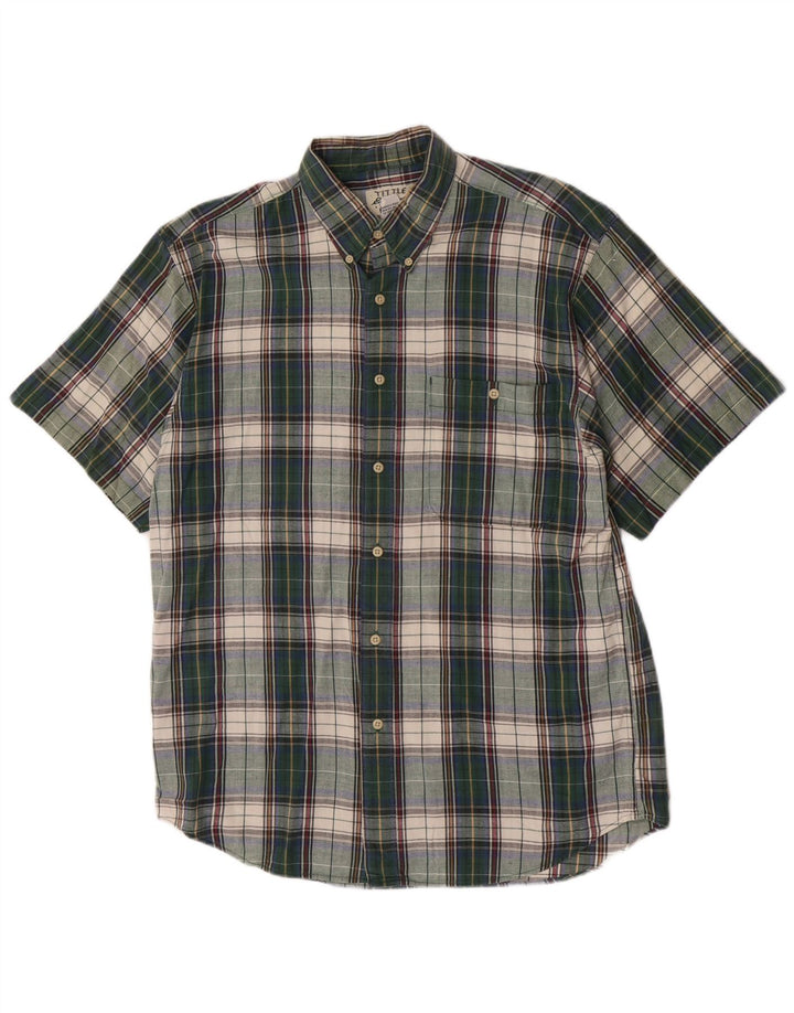Camisa masculina Eddie Bauer de manga curta regular fit algodão xadrez verde médio