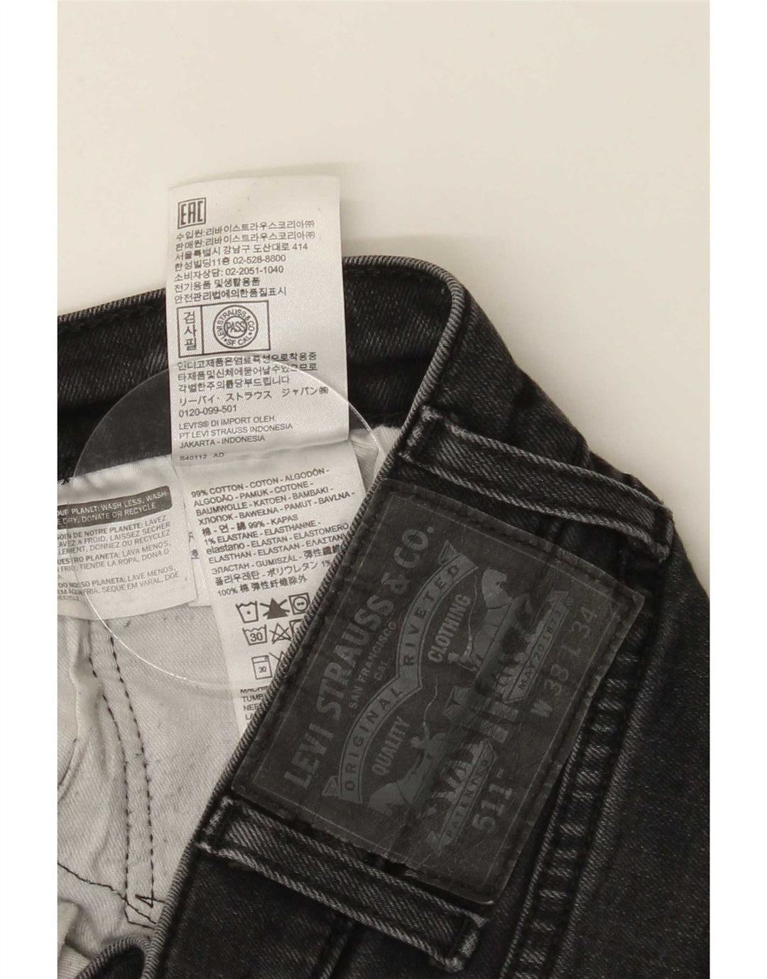 Levi's Masculino 511 Slim Jeans W38 L34 Algodão Preto