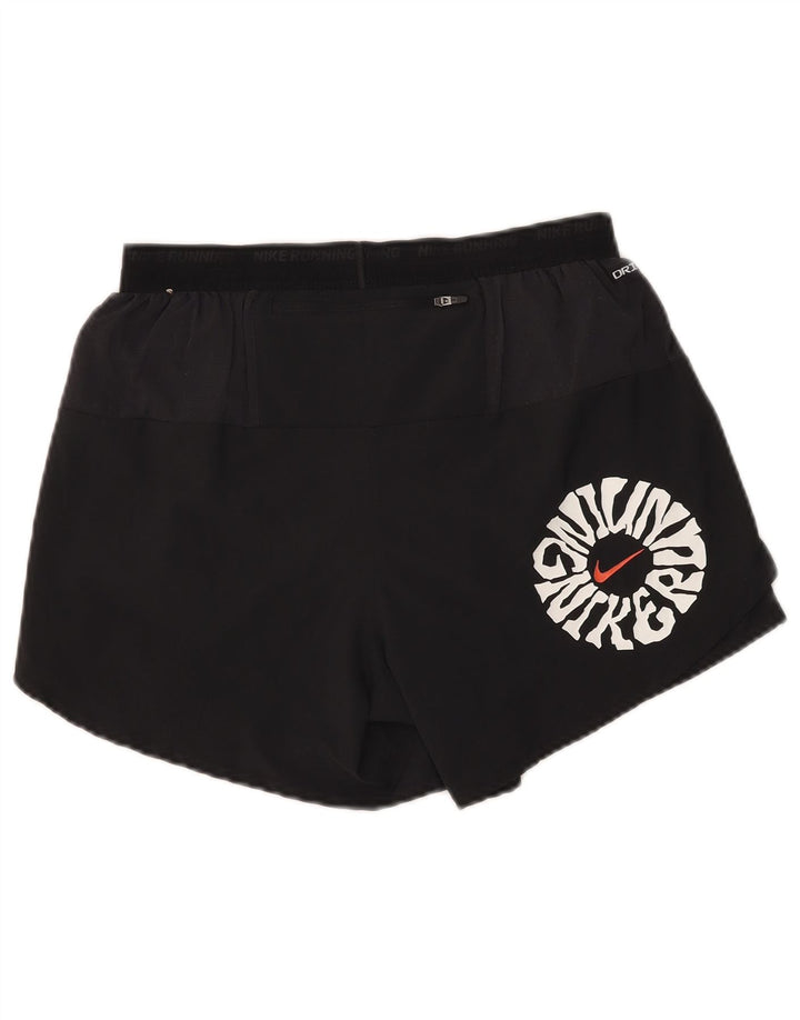 Nike Womens Dri Fit Graphic Sport Shorts UK 14 Médio Preto Poliéster