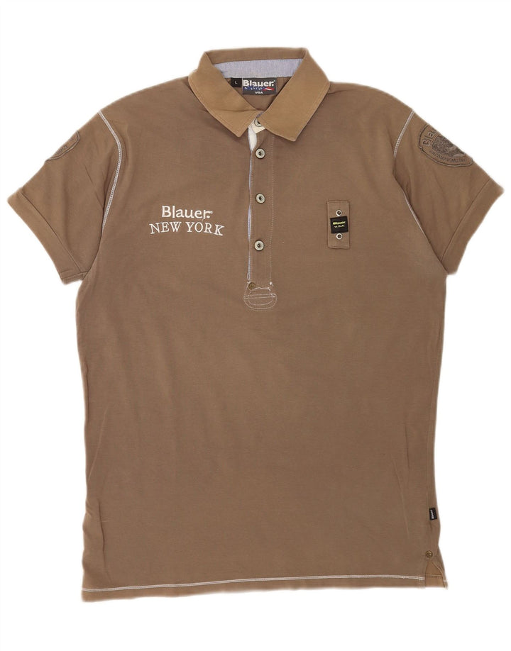 Camisa polo masculina Blauer gráfica grande marrom